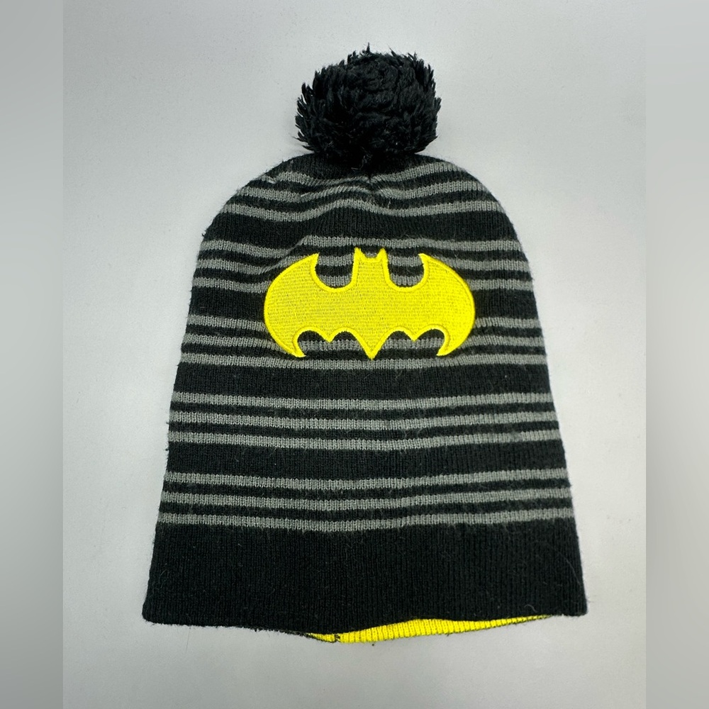 DC Comics Batman Striped Knit Kids Pom-Pom Beanie